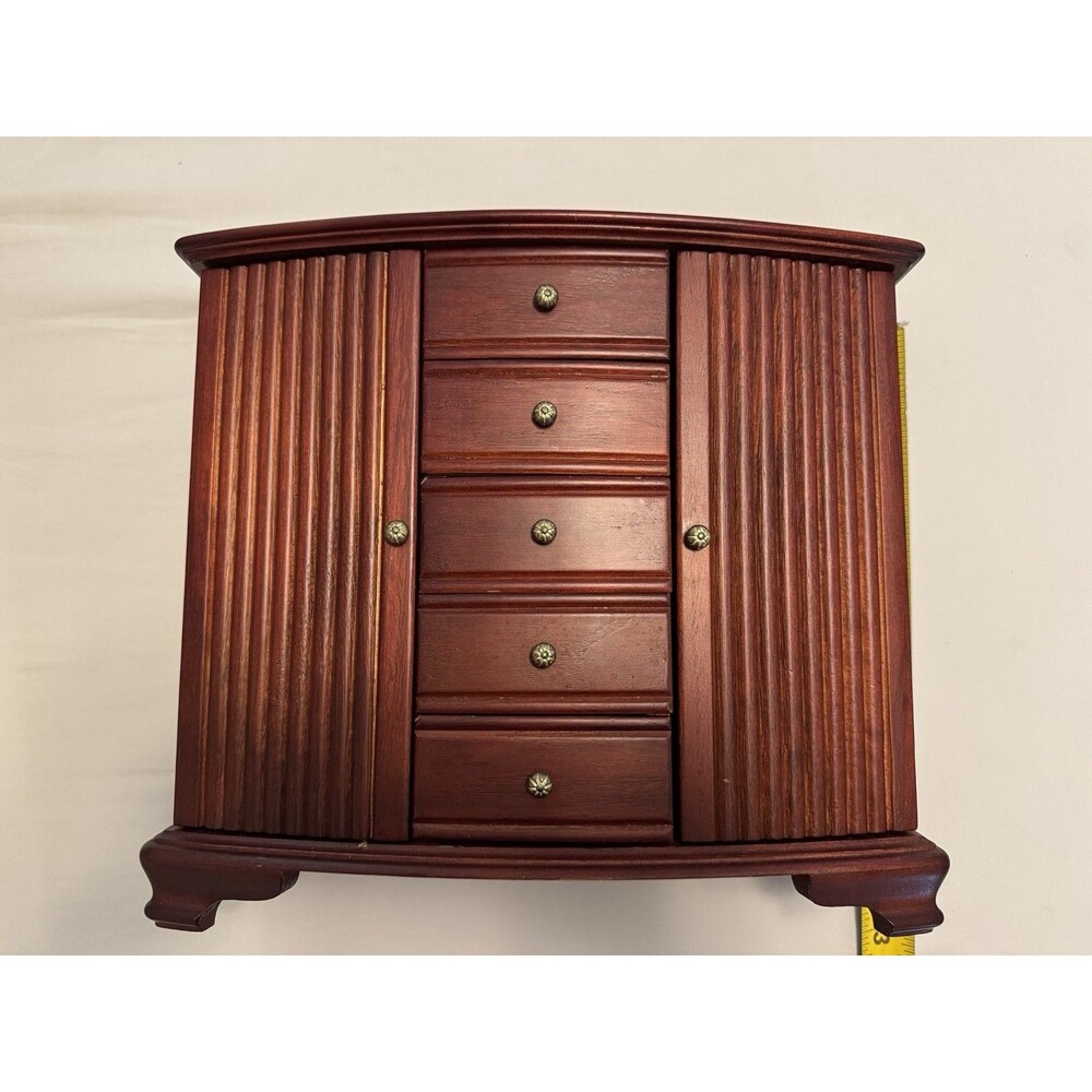 Vintage Wooden Jewelry Armoire / Jewelry Box – 5 Drawers & Mirrored Side Doors